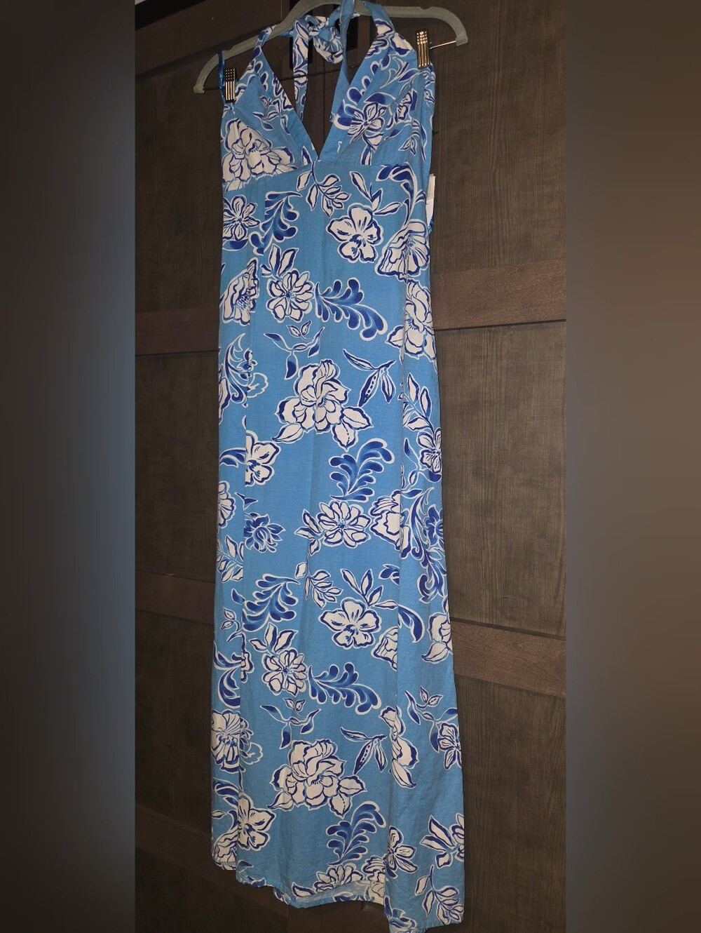NWT Japna Blue Floral Halter Maxi Dress